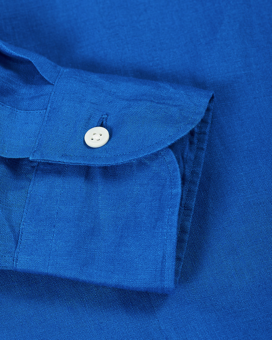 Men | Shirts | Kamakura Shirts | Slim Fit Linen Shirt Cobalt Blue