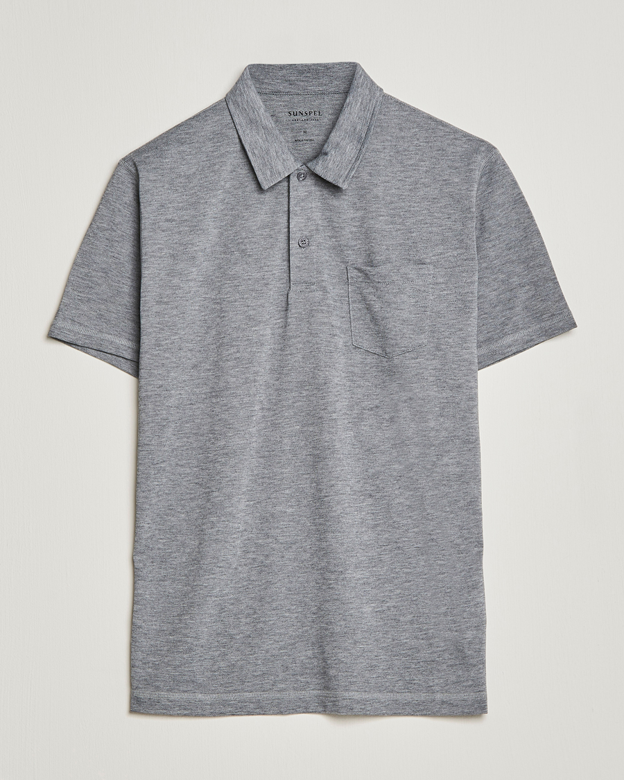 Men | Polo Shirts | Sunspel | Active Pique Polo Grey Melange