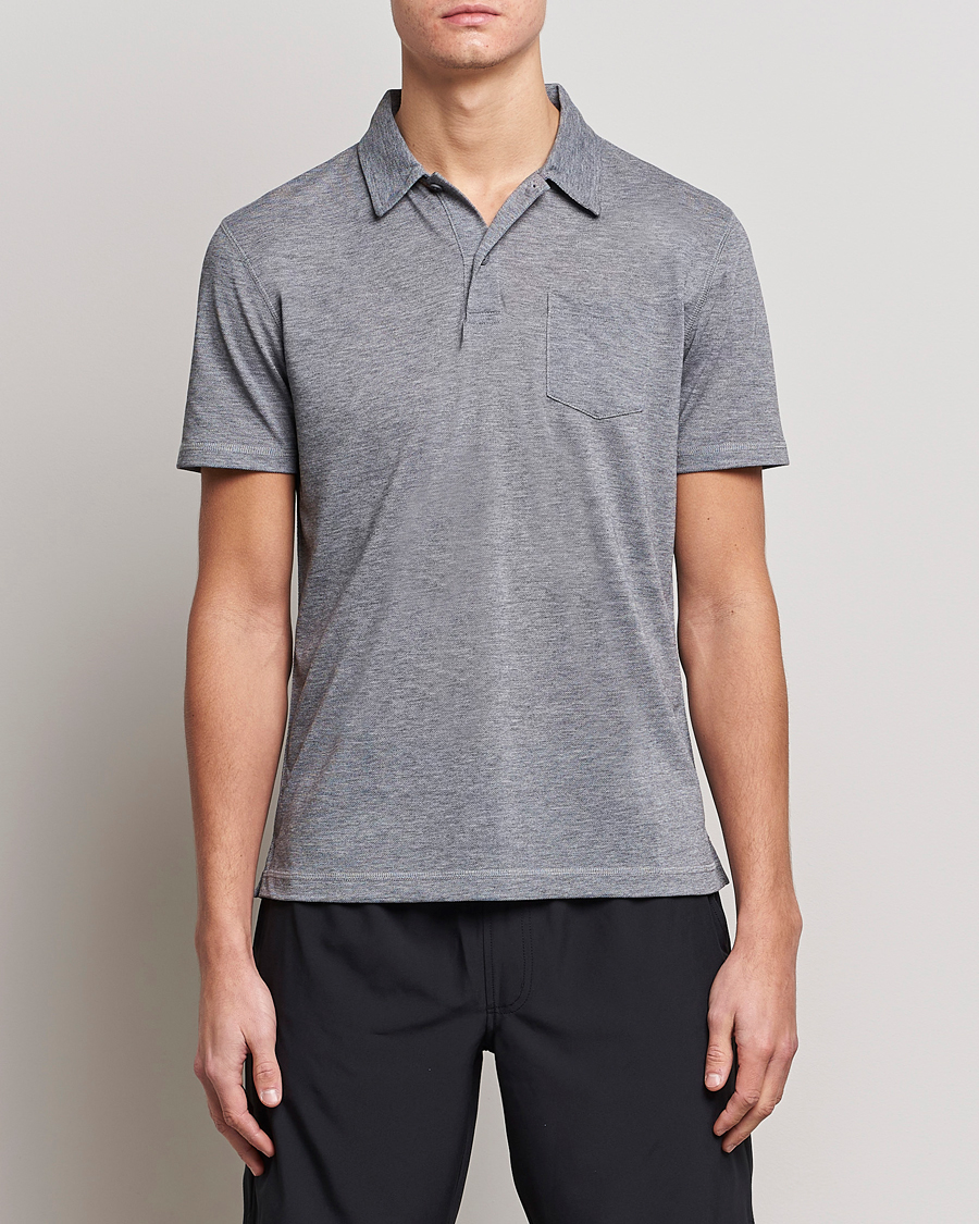 Men | Polo Shirts | Sunspel | Active Pique Polo Grey Melange