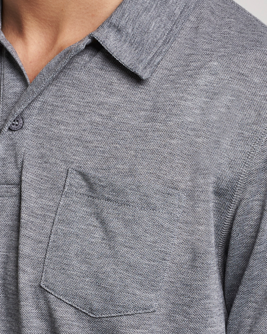 Men | Polo Shirts | Sunspel | Active Pique Polo Grey Melange