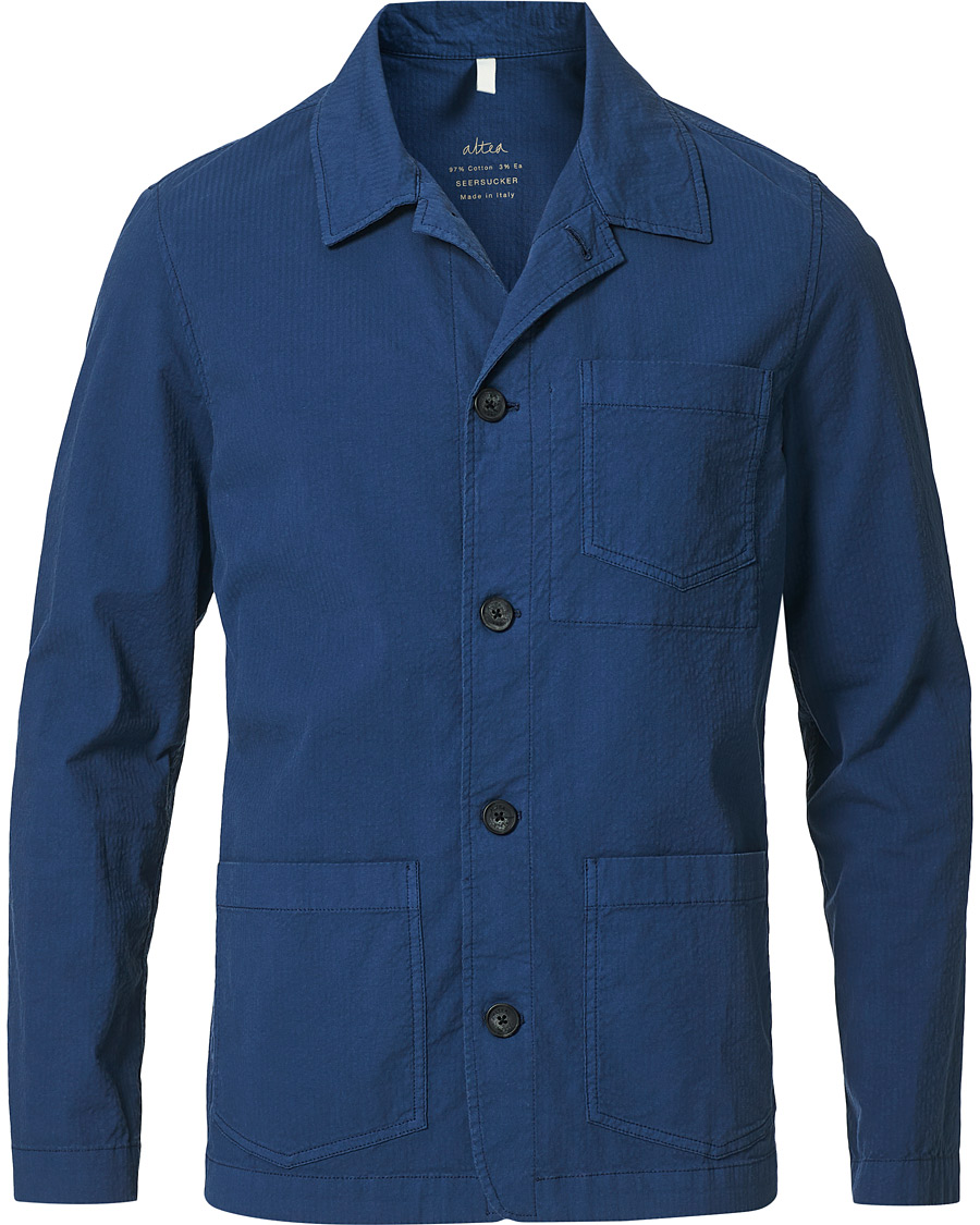 Men | Shirts | Altea | Seersucker Overshirt Navy
