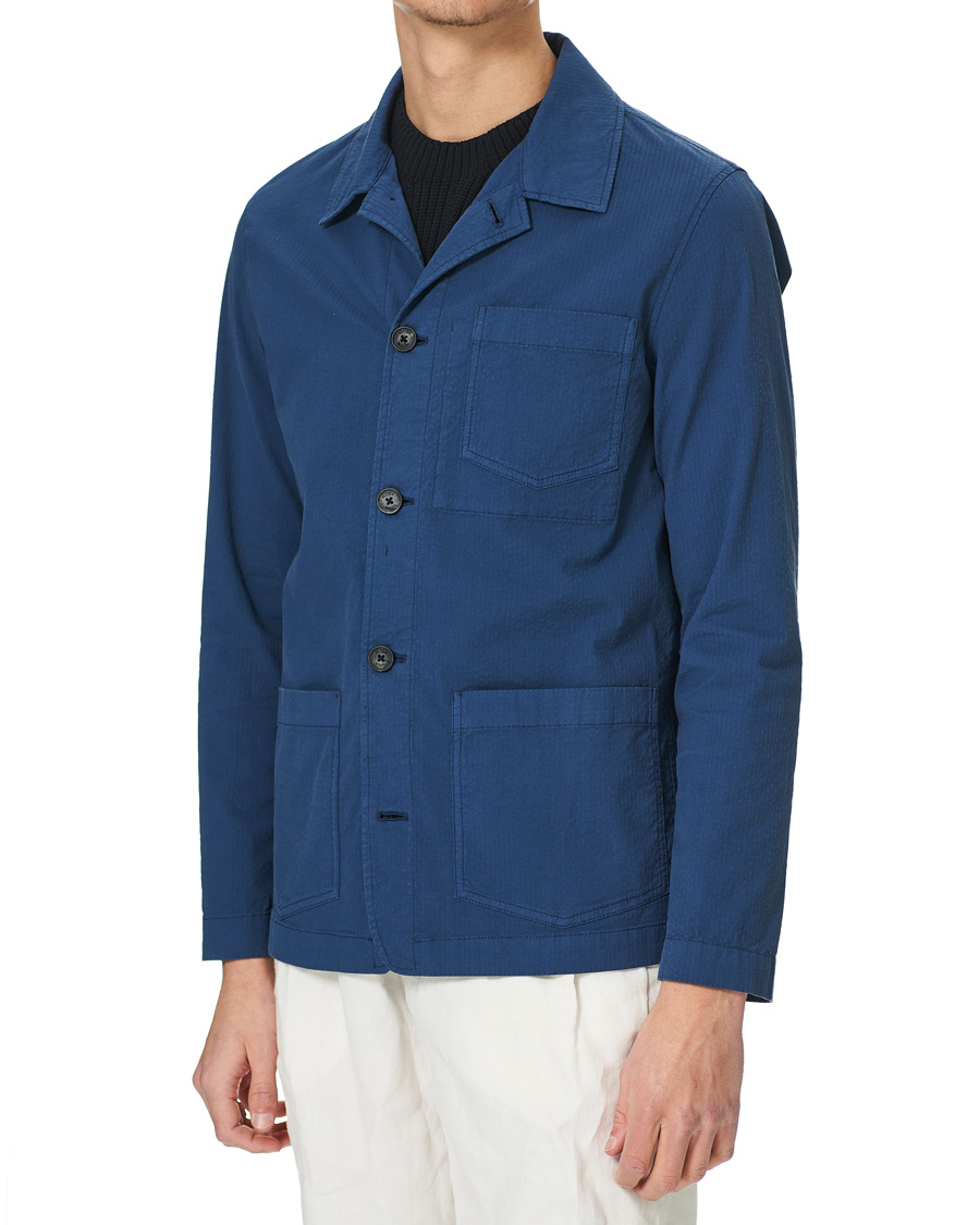 Men | Shirts | Altea | Seersucker Overshirt Navy