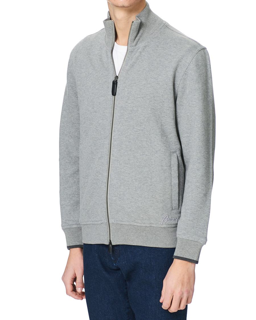 Men | Sweaters & Knitwear | Brioni | French Terry Cotton Zip Sweater Light Grey
