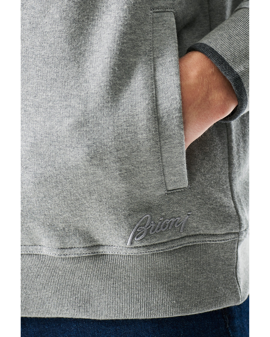 Men | Sweaters & Knitwear | Brioni | French Terry Cotton Zip Sweater Light Grey