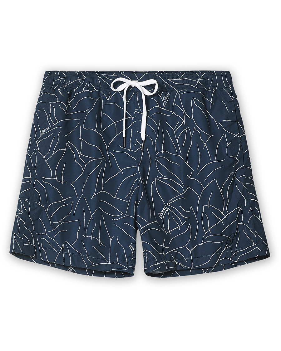 Men | Swimwear | Brioni | Foliage Print Swim Trunks Navy