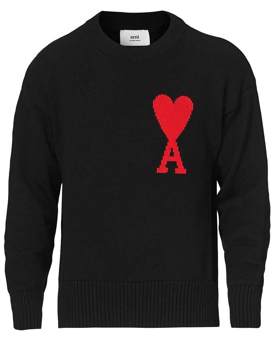Men | Sweaters & Knitwear | AMI | Big Heart Knitted Crew Neck Black