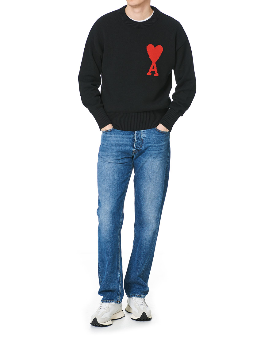 Men | Sweaters & Knitwear | AMI | Big Heart Knitted Crew Neck Black
