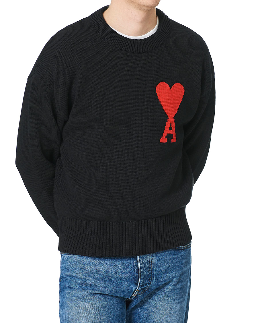 Men | Sweaters & Knitwear | AMI | Big Heart Knitted Crew Neck Black