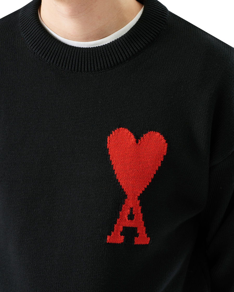 Men | Sweaters & Knitwear | AMI | Big Heart Knitted Crew Neck Black