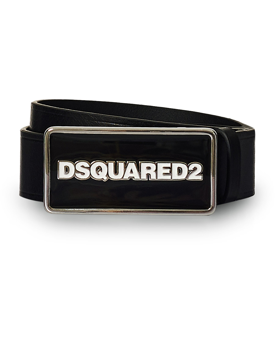 Men | Dsquared2 Logo Plate Leather Belt Black | Dsquared2 | Logo Plate Leather Belt Black