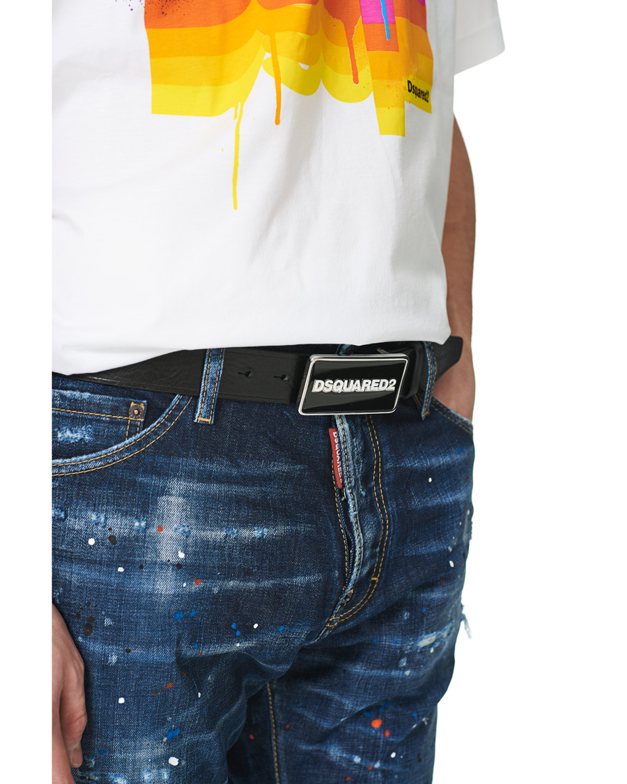 Men | Dsquared2 Logo Plate Leather Belt Black | Dsquared2 | Logo Plate Leather Belt Black