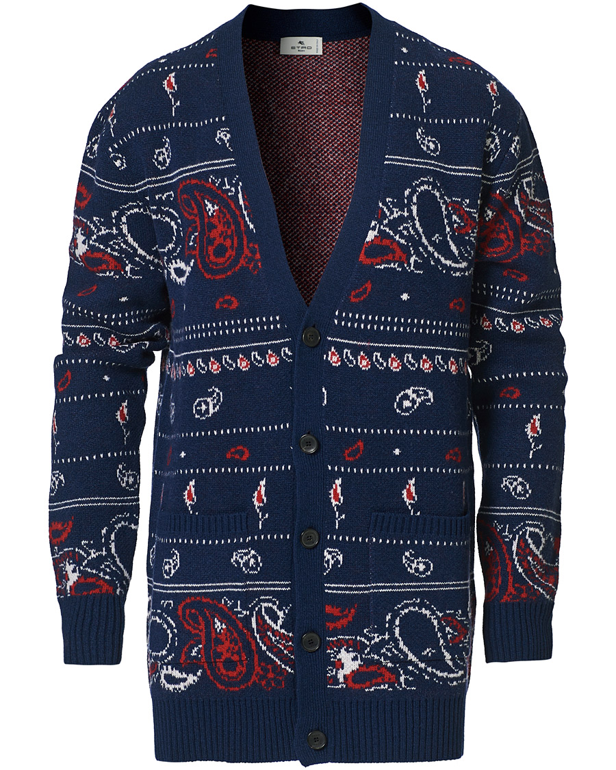 Men | Sweaters & Knitwear | Etro | Jacquard Wool/Cashmere Cardigan Navy