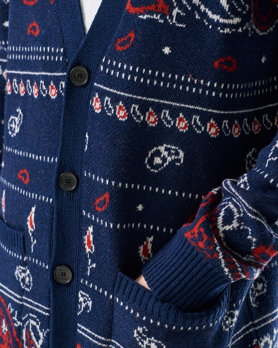 Men | Sweaters & Knitwear | Etro | Jacquard Wool/Cashmere Cardigan Navy