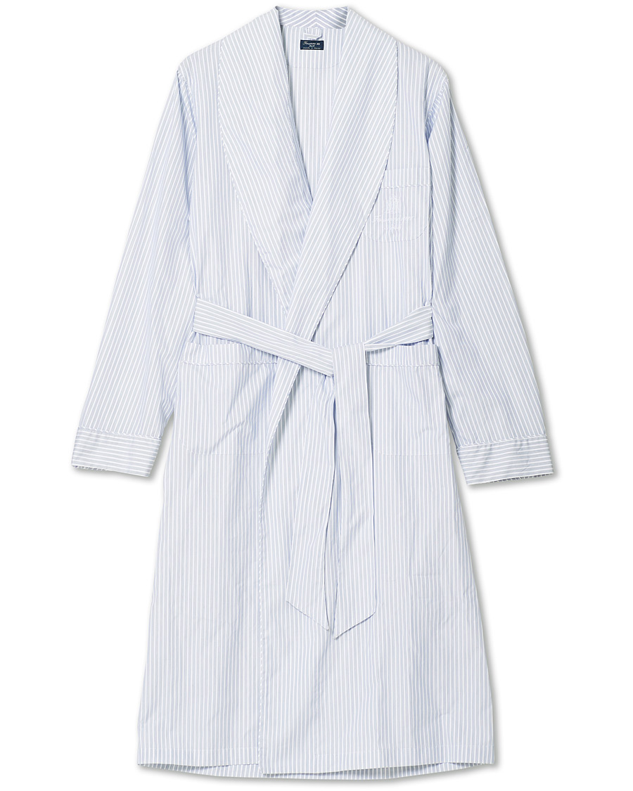 Men | Pyjamas & Robes | Finamore Napoli | Striped Popeline Robe White/Blue