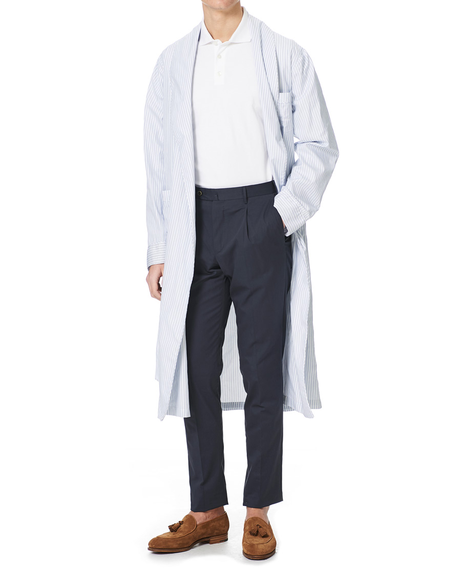 Men | Pyjamas & Robes | Finamore Napoli | Striped Popeline Robe White/Blue