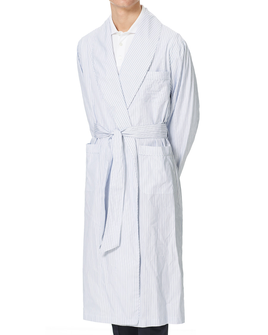 Men | Pyjamas & Robes | Finamore Napoli | Striped Popeline Robe White/Blue