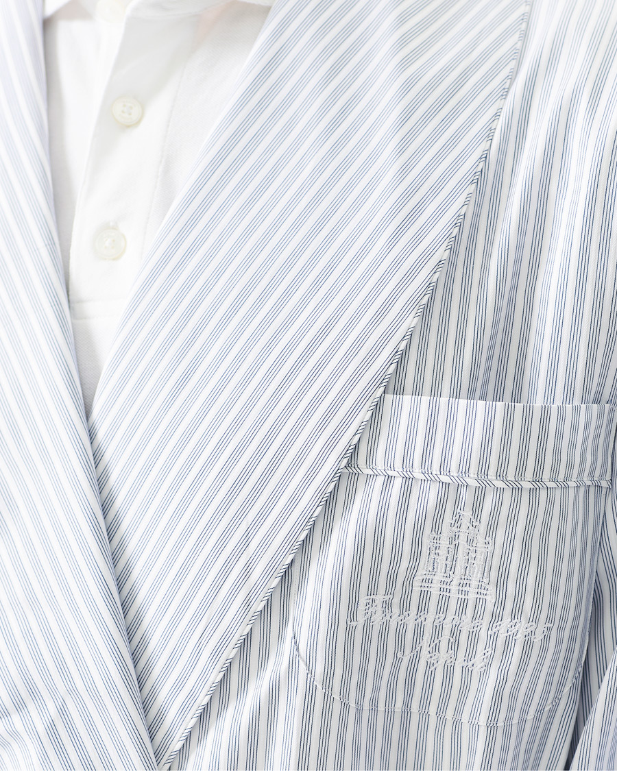 Men | Pyjamas & Robes | Finamore Napoli | Striped Popeline Robe White/Blue
