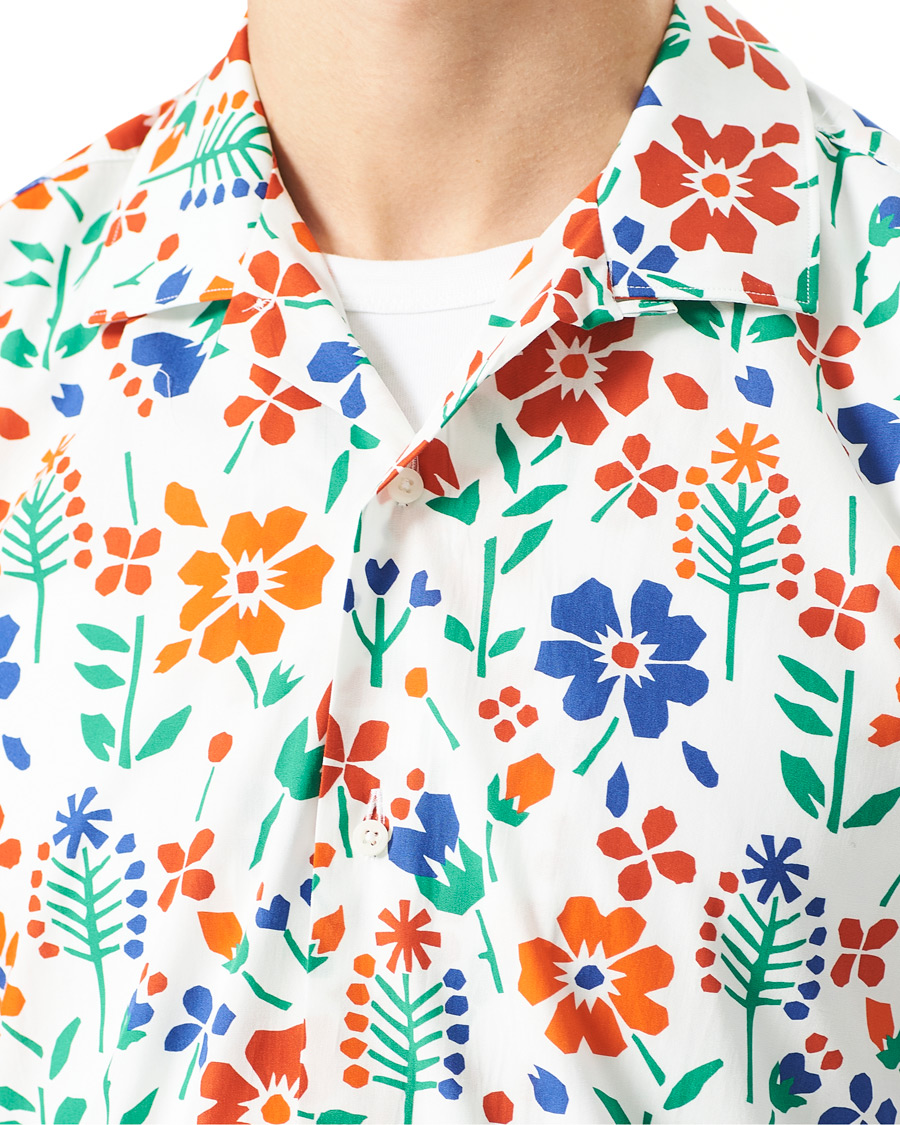 Men | Shirts | Gitman Vintage | Flores Camp Collar Shirt White/Orange