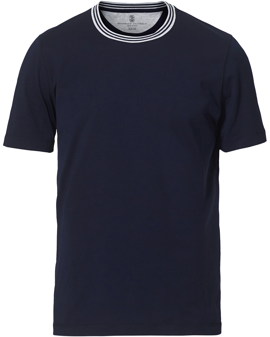 Men | T-Shirts | Brunello Cucinelli | Contrast Collar Short Sleeve T-Shirt Navy