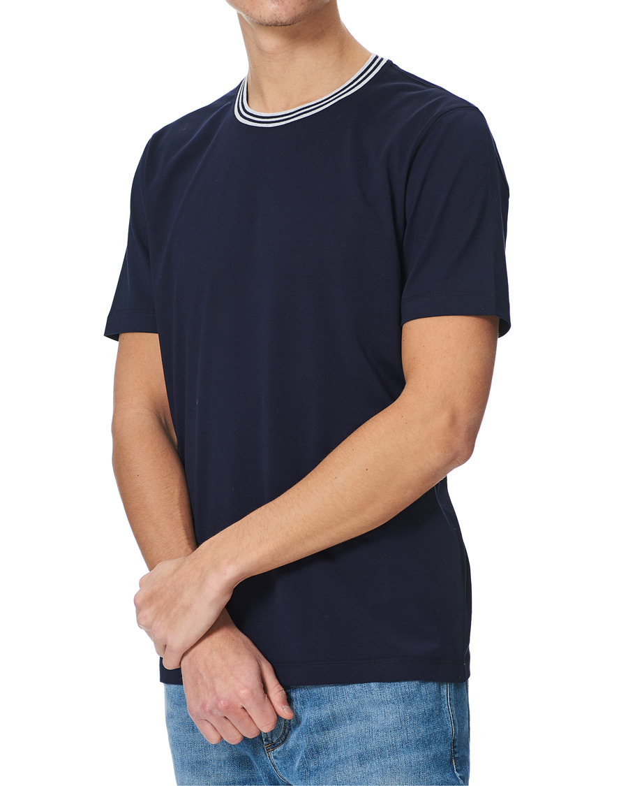 Men | T-Shirts | Brunello Cucinelli | Contrast Collar Short Sleeve T-Shirt Navy