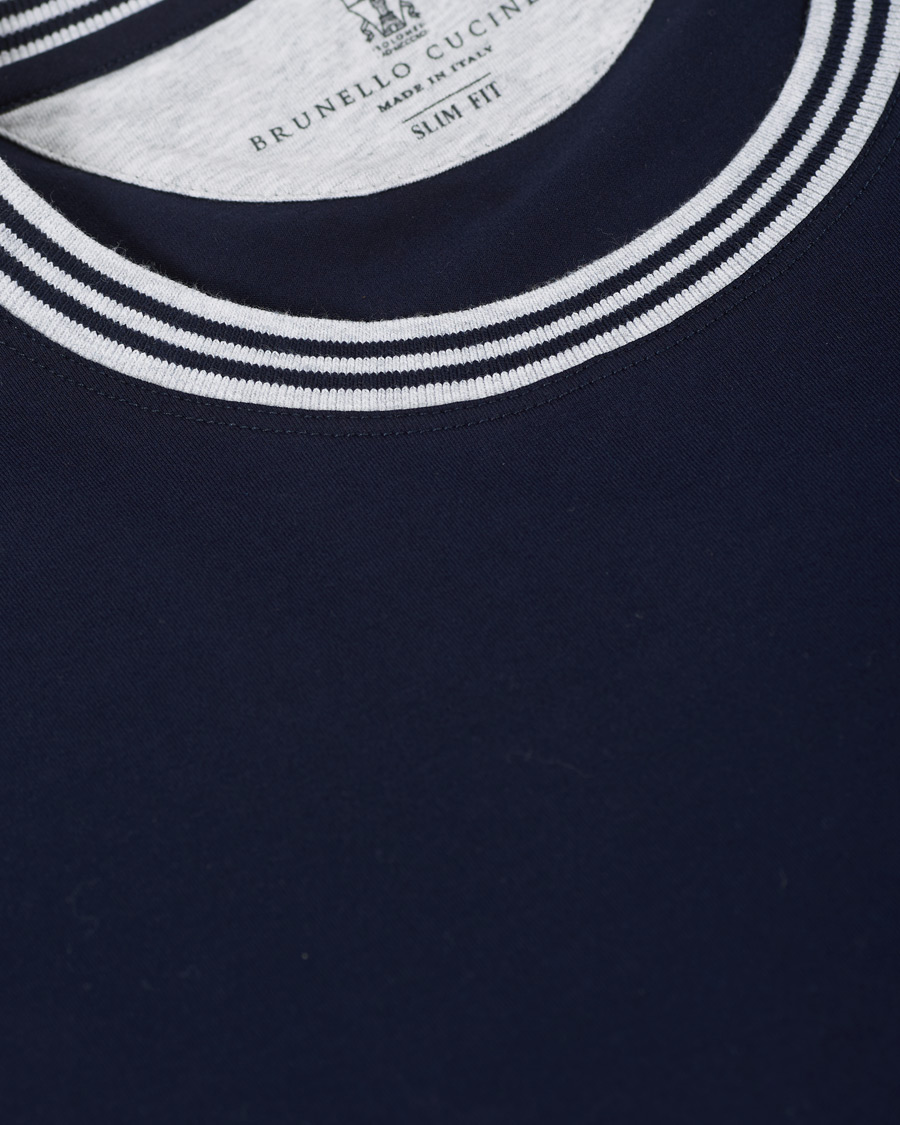 Men | T-Shirts | Brunello Cucinelli | Contrast Collar Short Sleeve T-Shirt Navy