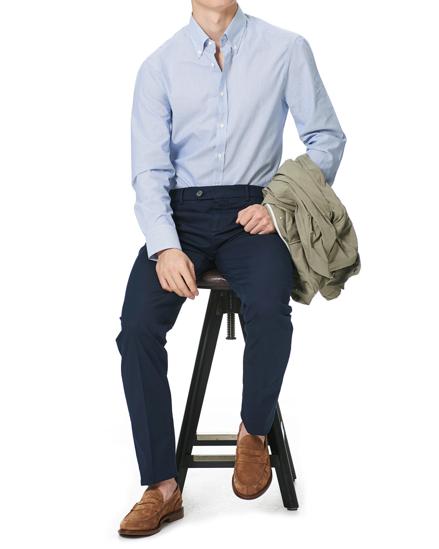 Men | Shirts | Brunello Cucinelli | Slim Fit Striped Button Down Shirt Blue