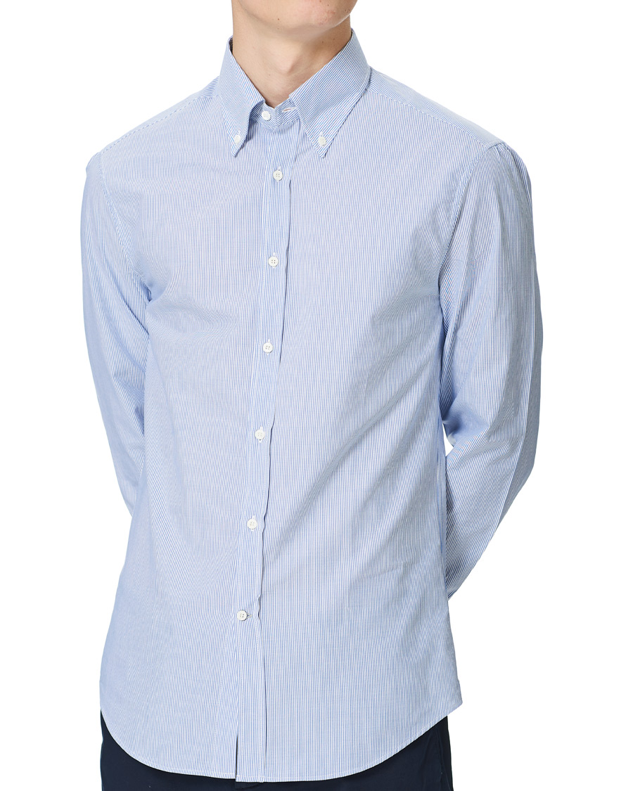 Men | Shirts | Brunello Cucinelli | Slim Fit Striped Button Down Shirt Blue