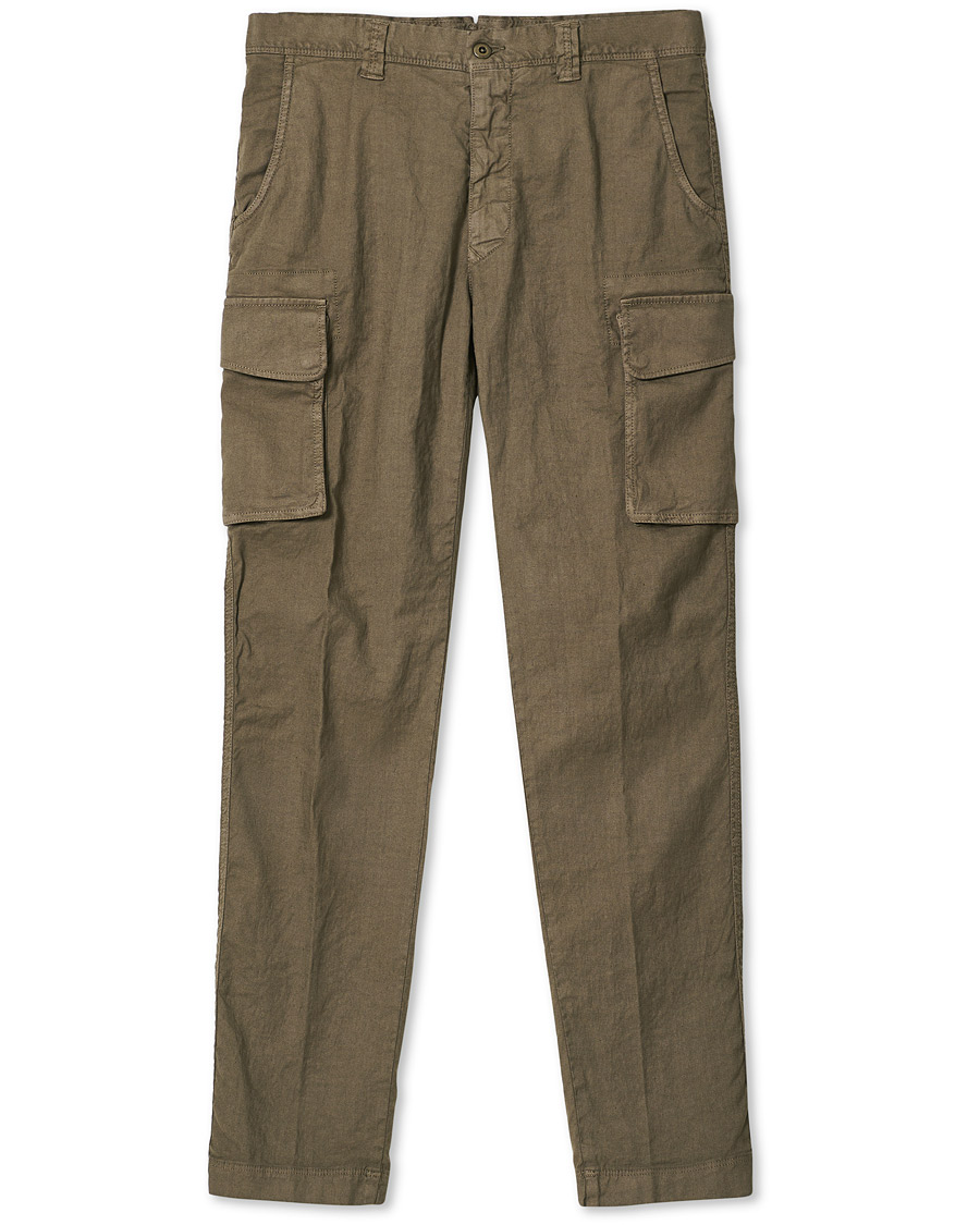 Men | Trousers | Incotex | Tapered Fit Linen Cargo Pants Military