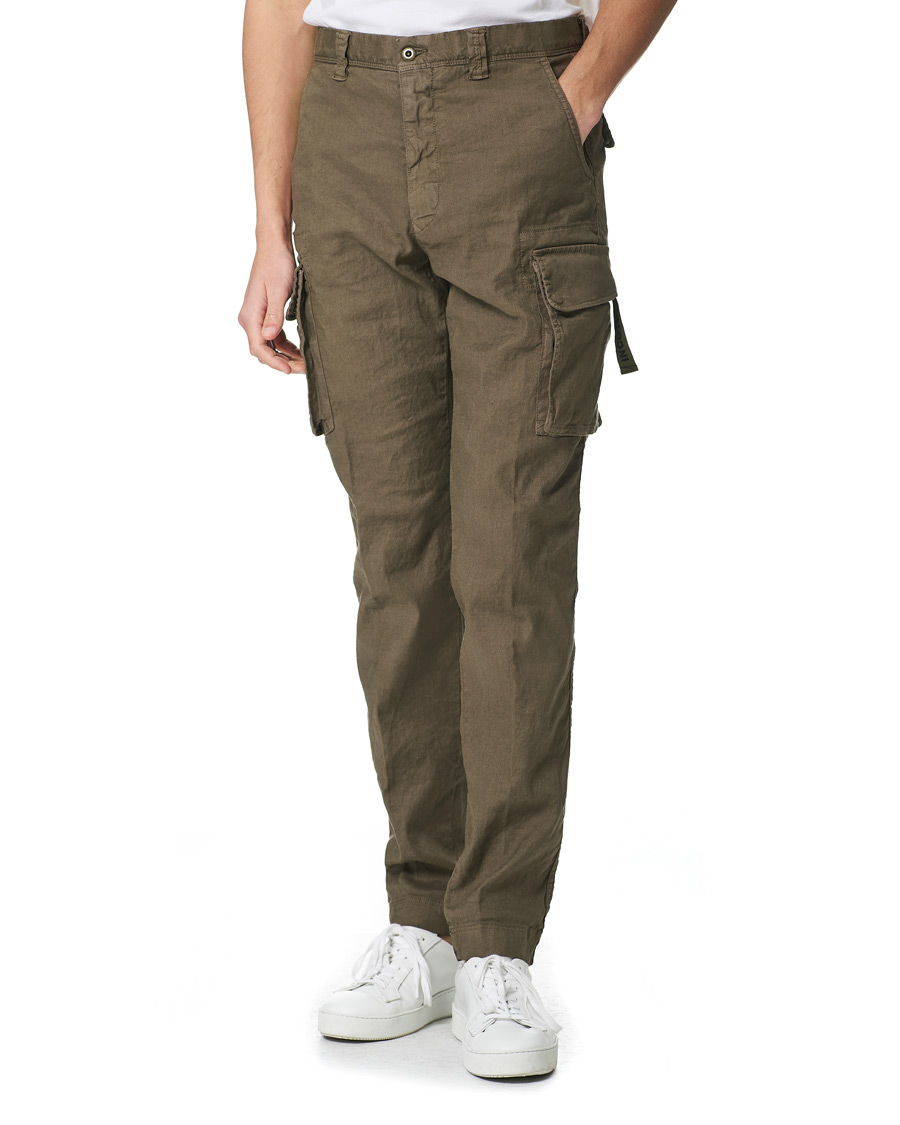 Men | Trousers | Incotex | Tapered Fit Linen Cargo Pants Military