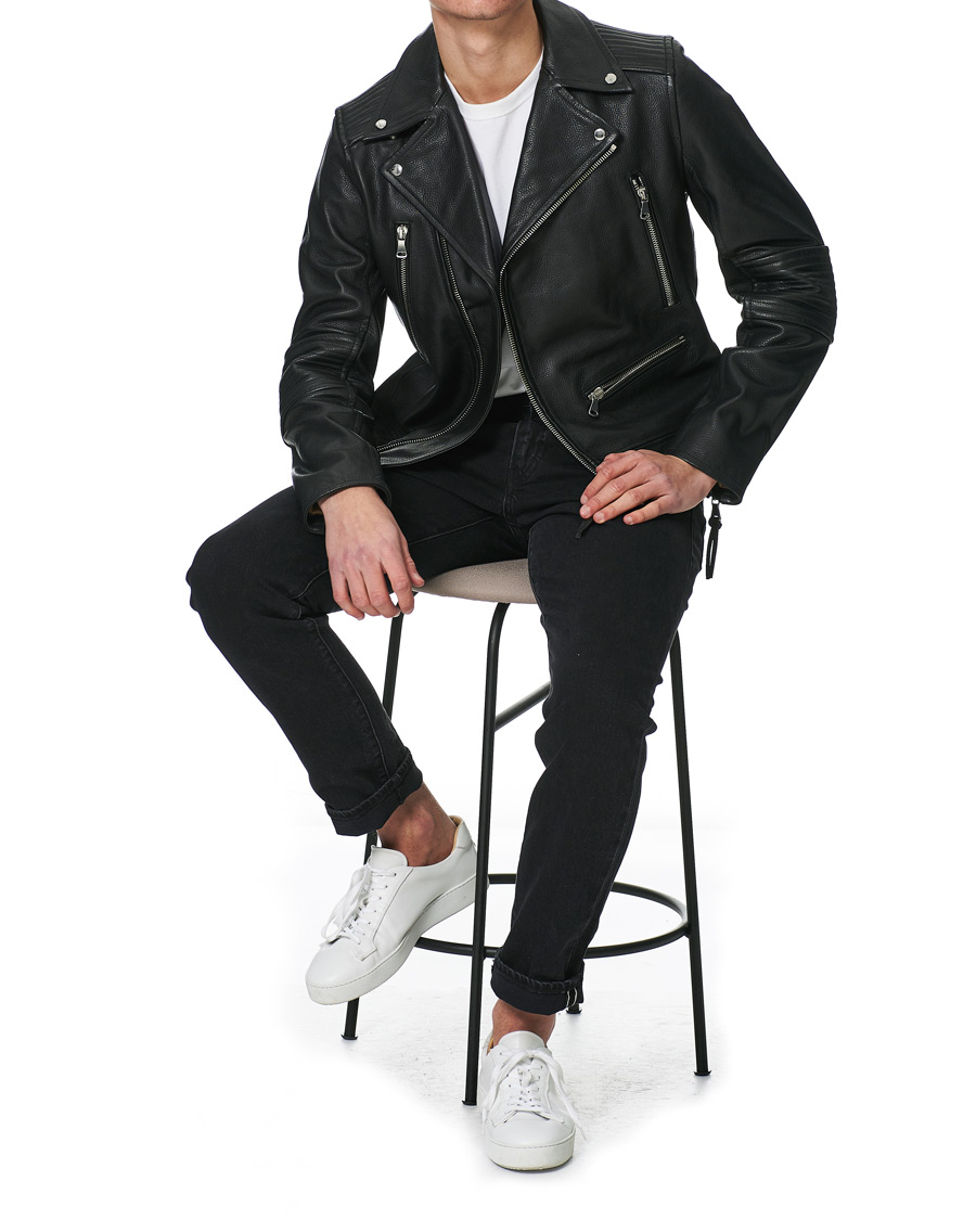 Men | Coats & Jackets | J.Lindeberg | Padish Leather Biker Jacket Black