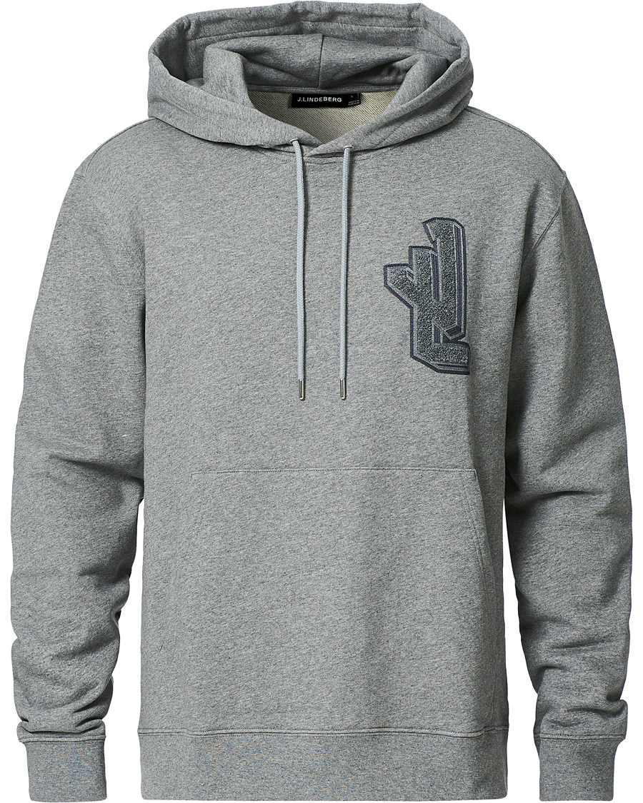 Men | Sweaters & Knitwear | J.Lindeberg | Tony Patch Hoodie Mid Grey Melange