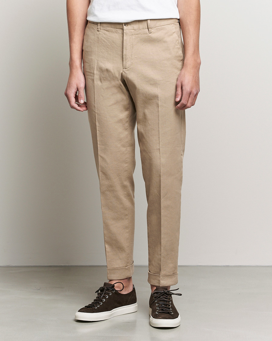 Men | Trousers | J.Lindeberg | Grant Stretch Cotton/Linen Trousers Batique Khaki