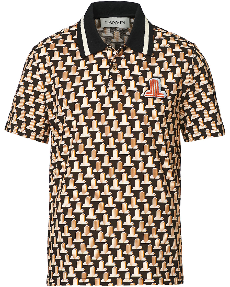 Men | Polo Shirts | Lanvin | Knitted Jacquard Short Sleeve Polo Brown/Ecru