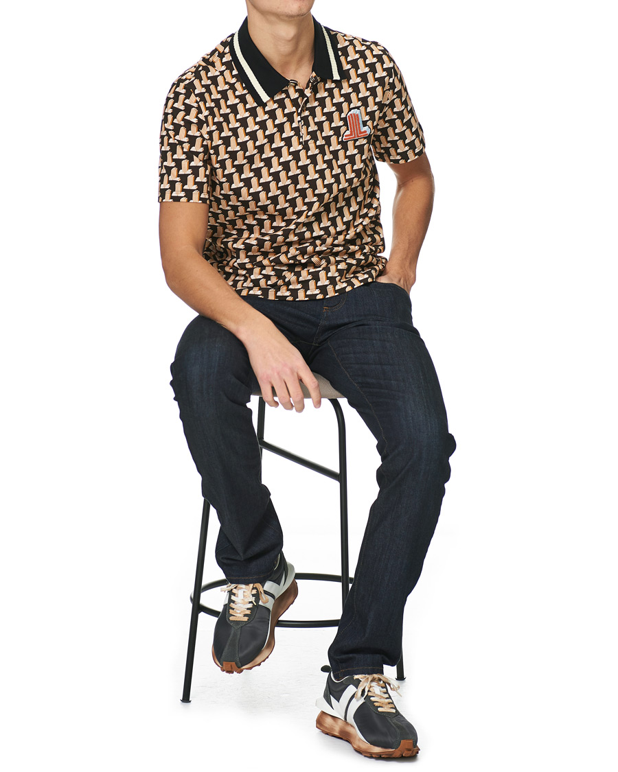 Men | Polo Shirts | Lanvin | Knitted Jacquard Short Sleeve Polo Brown/Ecru