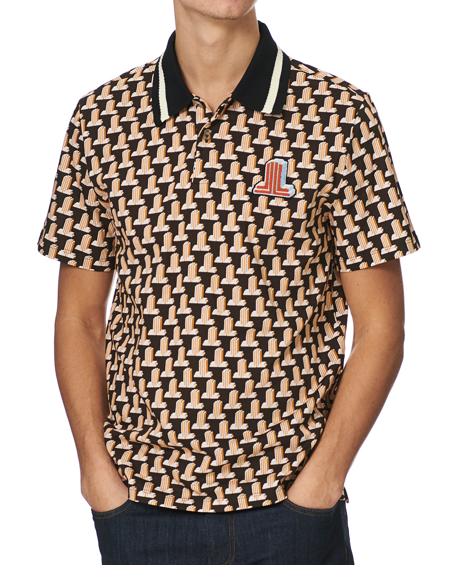 Men | Polo Shirts | Lanvin | Knitted Jacquard Short Sleeve Polo Brown/Ecru