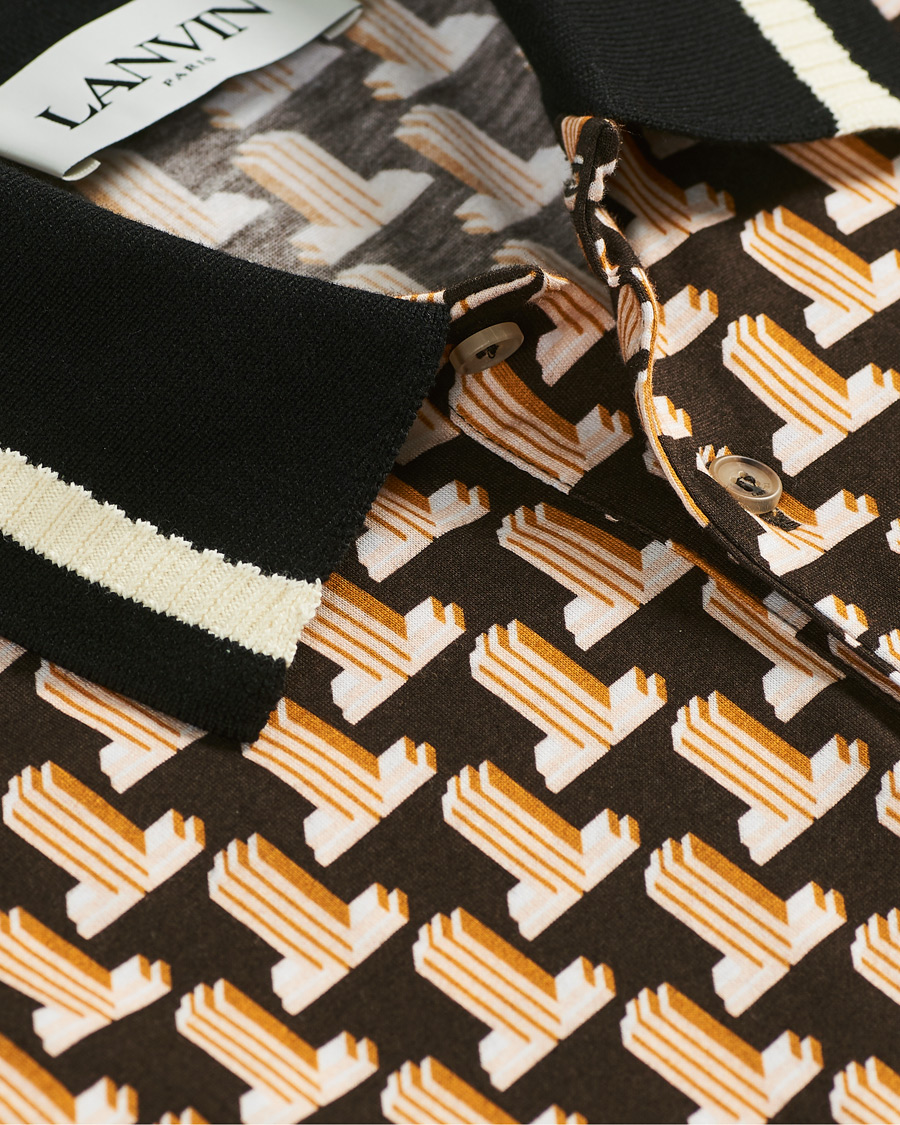 Men | Polo Shirts | Lanvin | Knitted Jacquard Short Sleeve Polo Brown/Ecru