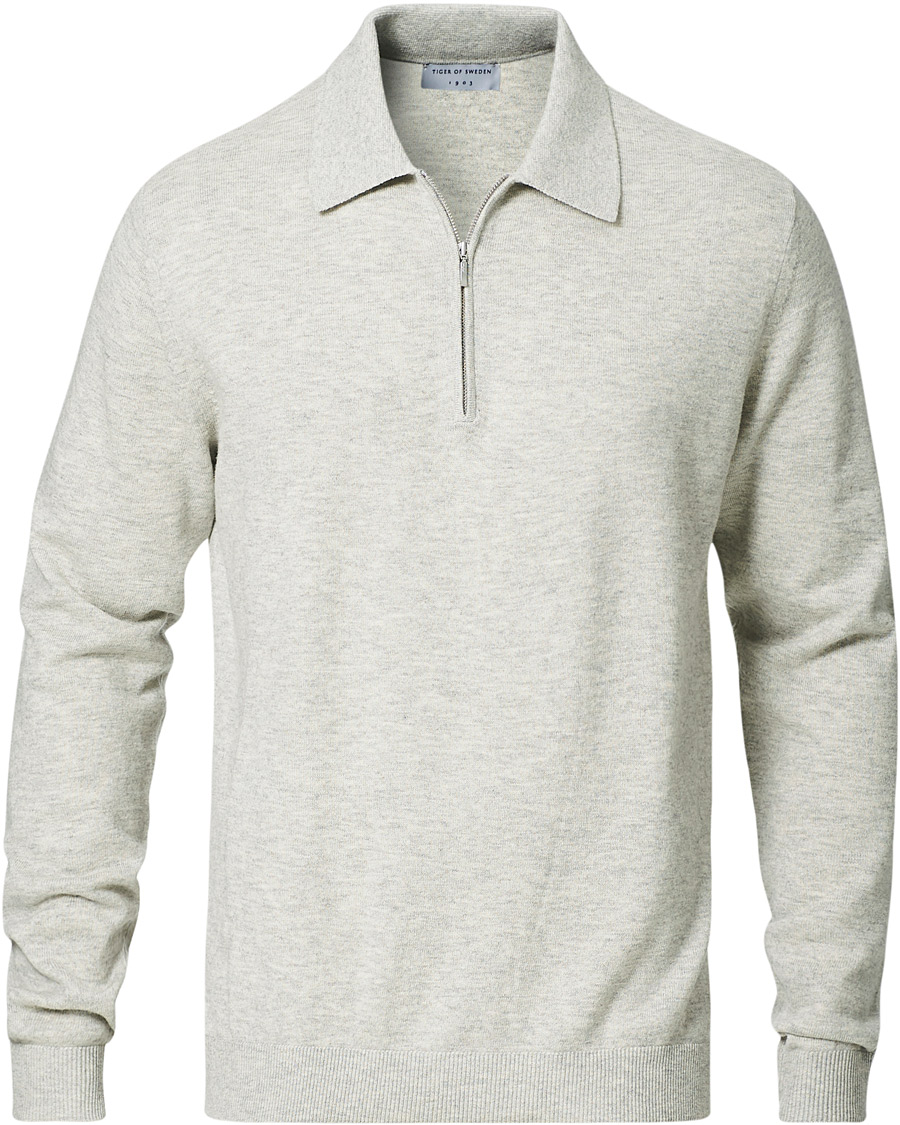Men | Sweaters & Knitwear | Tiger of Sweden | Orbit Merino Wool Half Zip Med Grey Mel