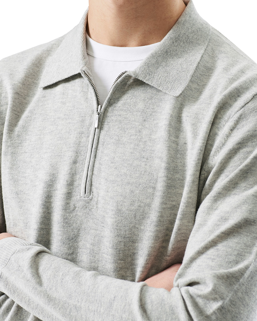 Men | Sweaters & Knitwear | Tiger of Sweden | Orbit Merino Wool Half Zip Med Grey Mel