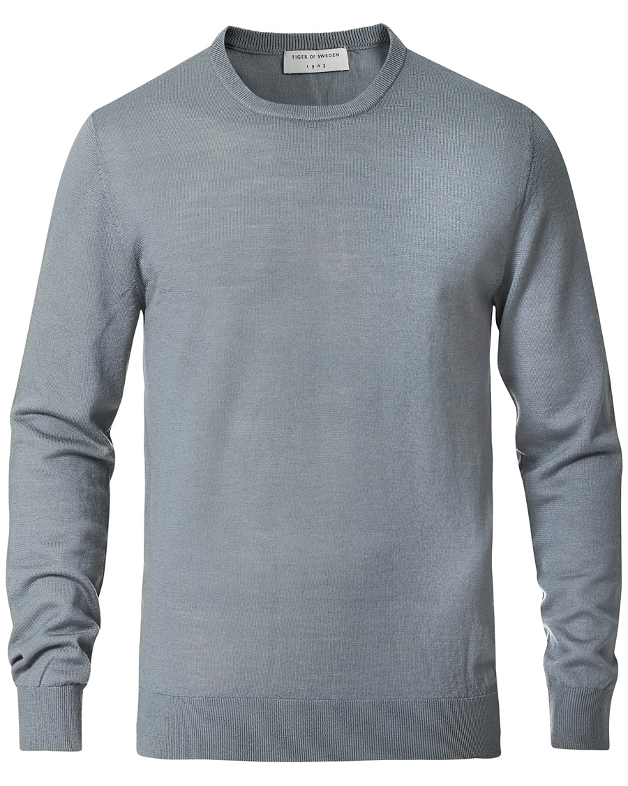 Men | Sweaters & Knitwear | Tiger of Sweden | Nichols Extra Fine Merino Crew Neck Steel Grey