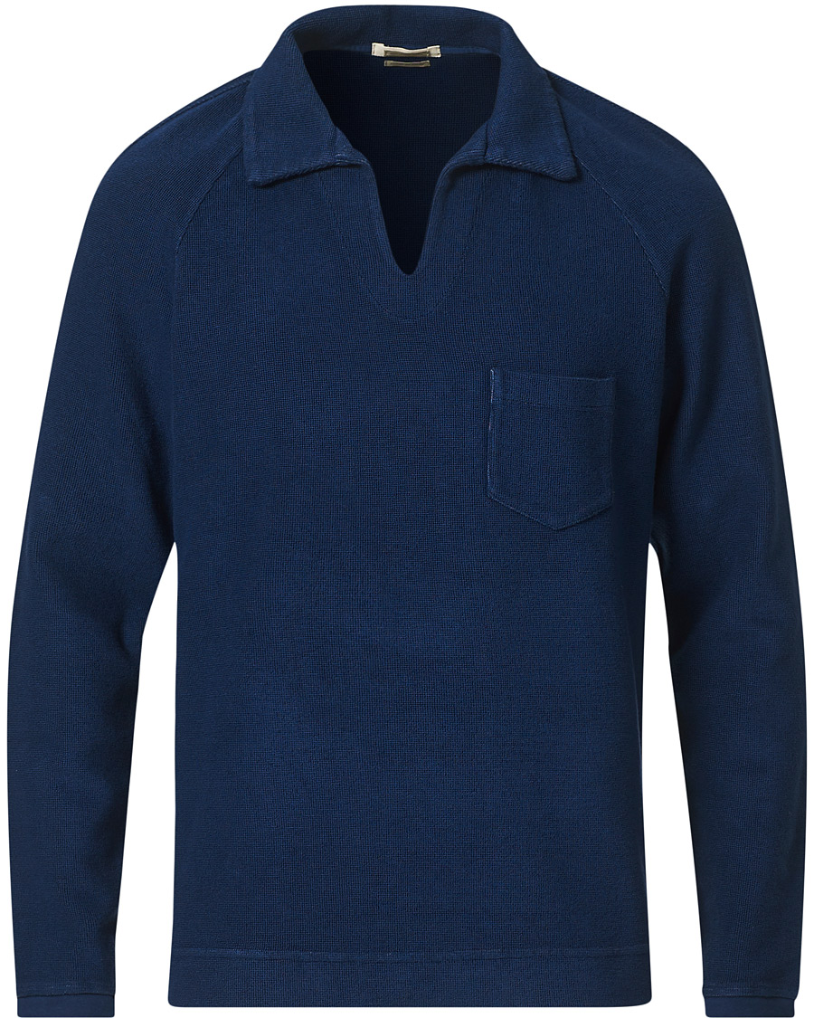Men | Sweaters & Knitwear | Massimo Alba | Japanese Terry Long Sleeve Polo Navy