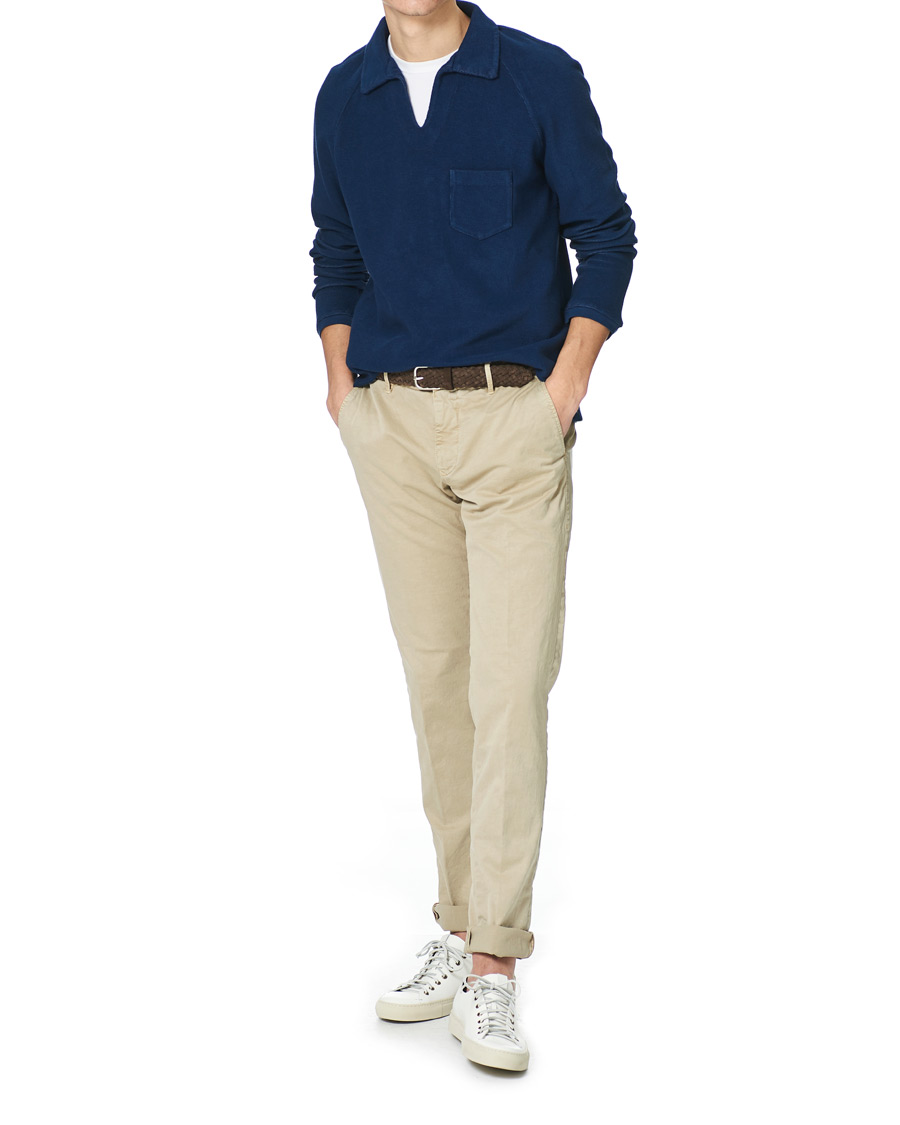 Men | Sweaters & Knitwear | Massimo Alba | Japanese Terry Long Sleeve Polo Navy