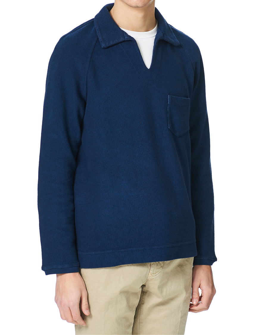 Men | Sweaters & Knitwear | Massimo Alba | Japanese Terry Long Sleeve Polo Navy