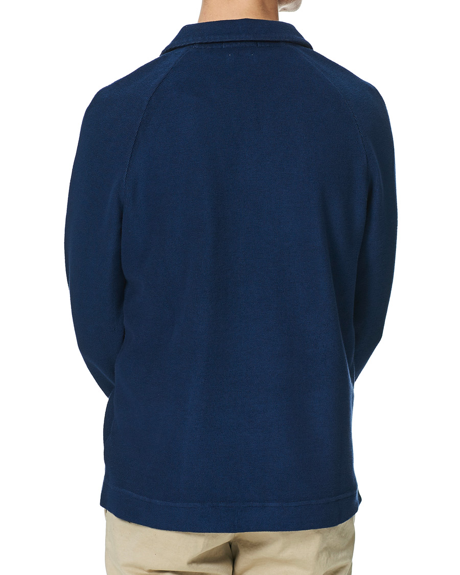 Men | Sweaters & Knitwear | Massimo Alba | Japanese Terry Long Sleeve Polo Navy