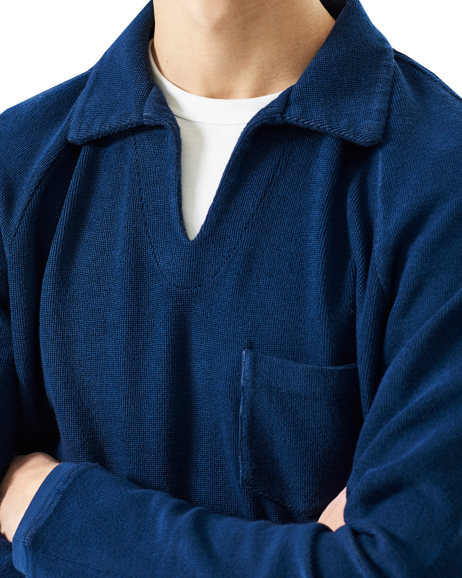 Men | Sweaters & Knitwear | Massimo Alba | Japanese Terry Long Sleeve Polo Navy