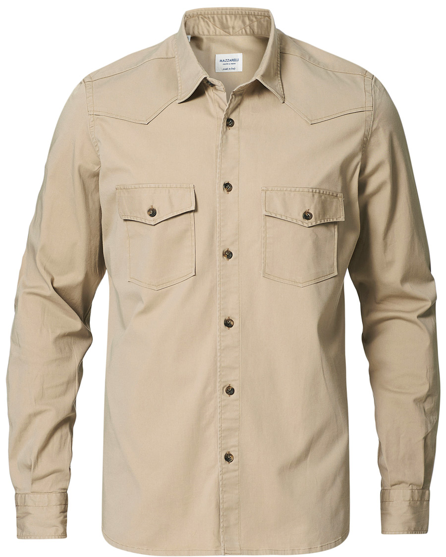 Men | Shirts | Mazzarelli | Texana Cotton Overshirt Beige