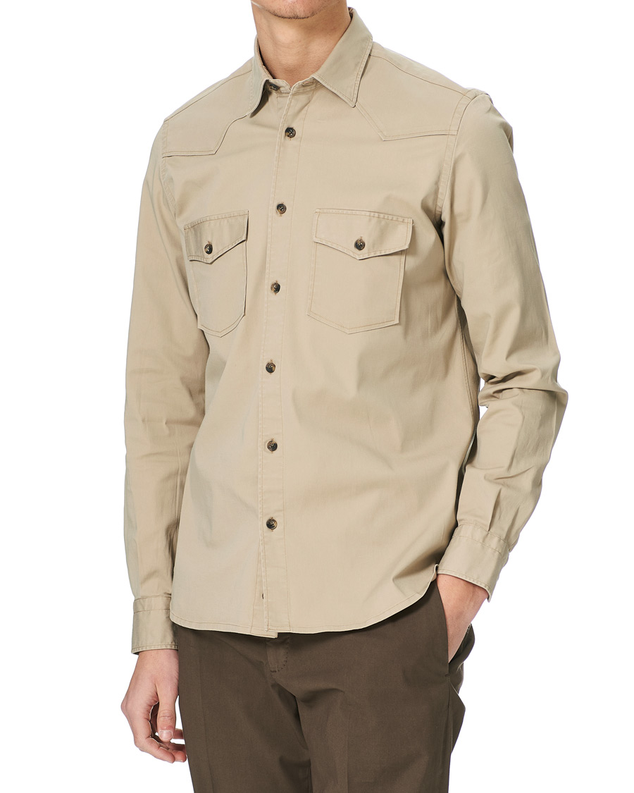 Men | Shirts | Mazzarelli | Texana Cotton Overshirt Beige