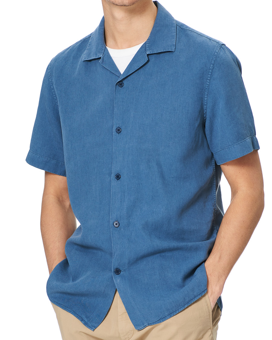 Men | Shirts | NN07 | Miyagi Resort Collar Short Sleeve Shirt Washed Blue
