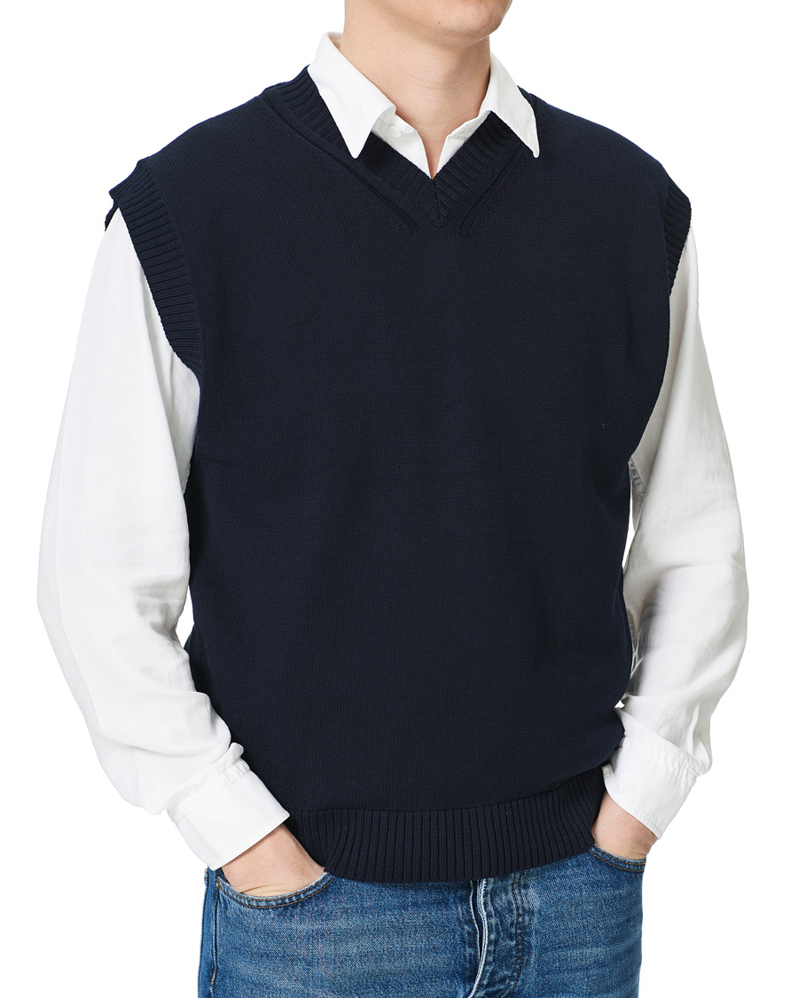 Men | Sweaters & Knitwear | NN07 | Cotton Knitted V-Neck Vest Navy