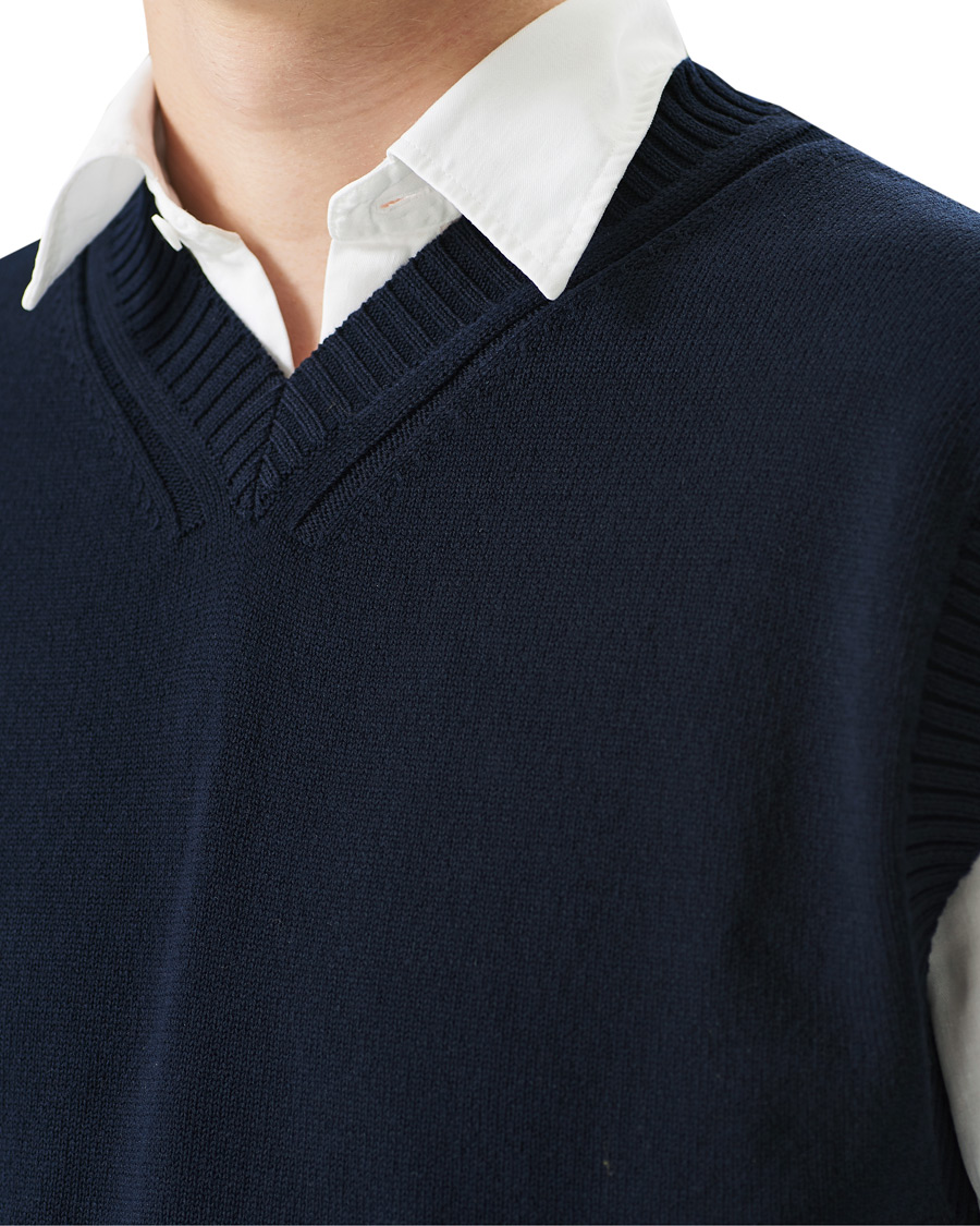 Men | Sweaters & Knitwear | NN07 | Cotton Knitted V-Neck Vest Navy