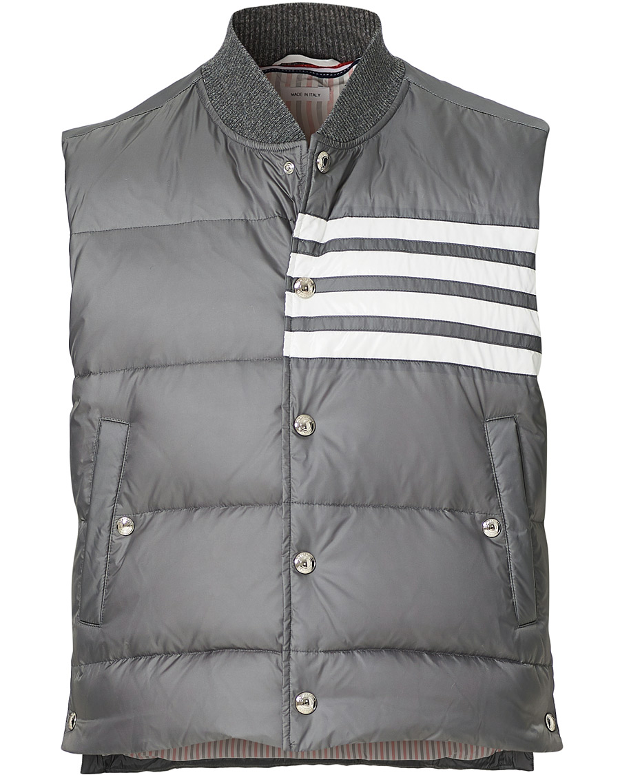 Men | Coats & Jackets | Thom Browne | 4 Bar Snap Front Down Vest Light Grey
